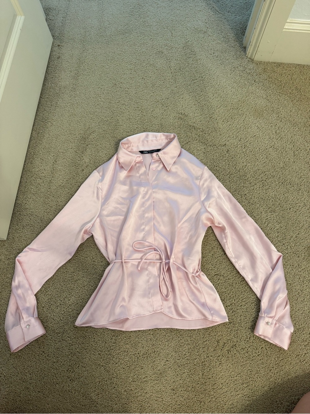 Zara Satin Wrap Blouse in Pink Size Medium Like New